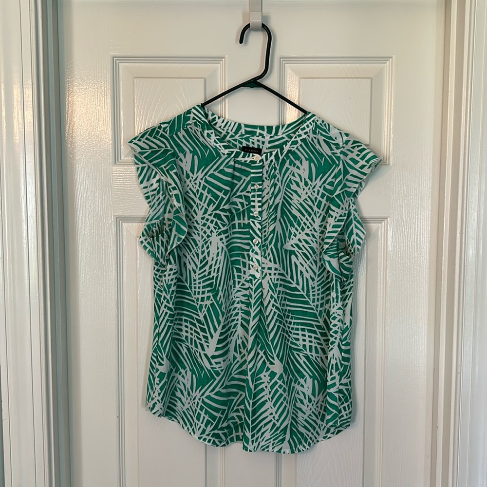 Women’s Talbots Green Top White Print Size 12 Polyester